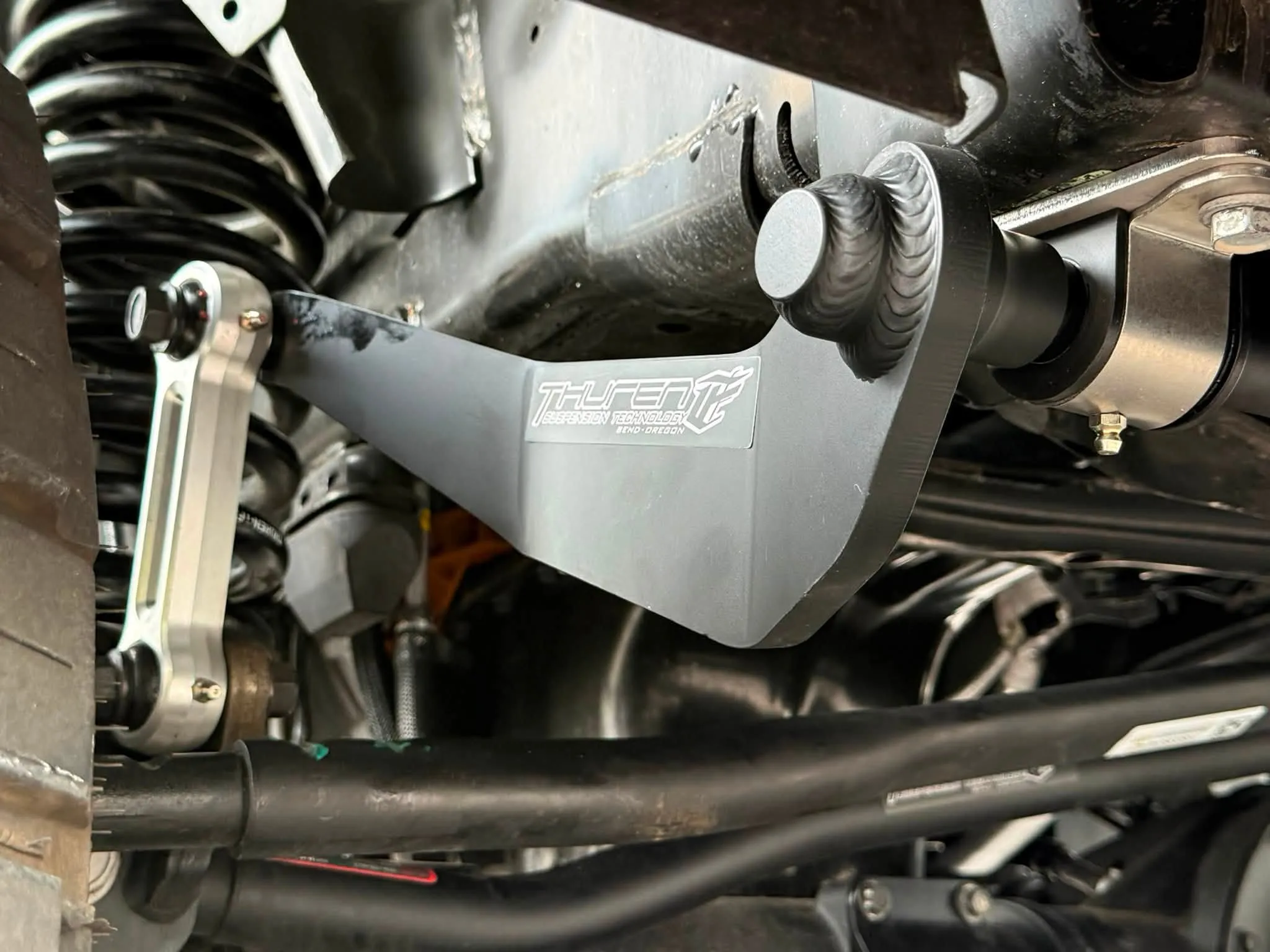 Close-up of installed suspension components